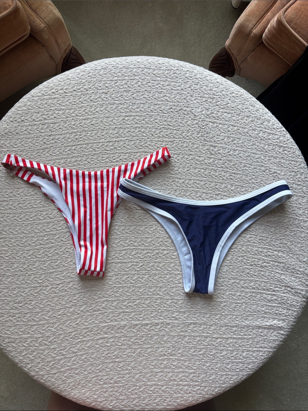 Zaful Red Striped & Navy Trim Bikini Bottoms